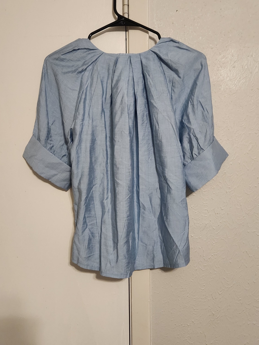 Light Blue Women's Pleated Short-Sleeve Top